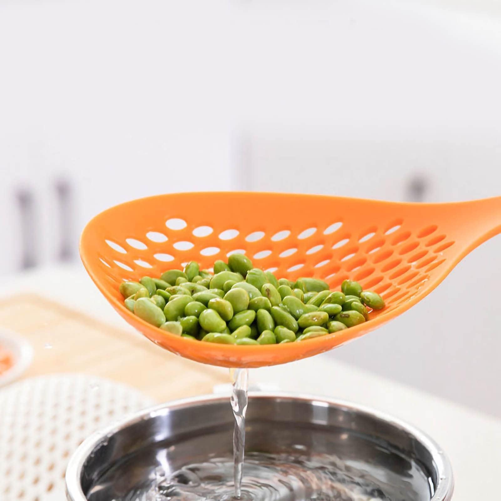 Orange Slotted Spoon, Deep Fry Strainer Colander for Kitchen