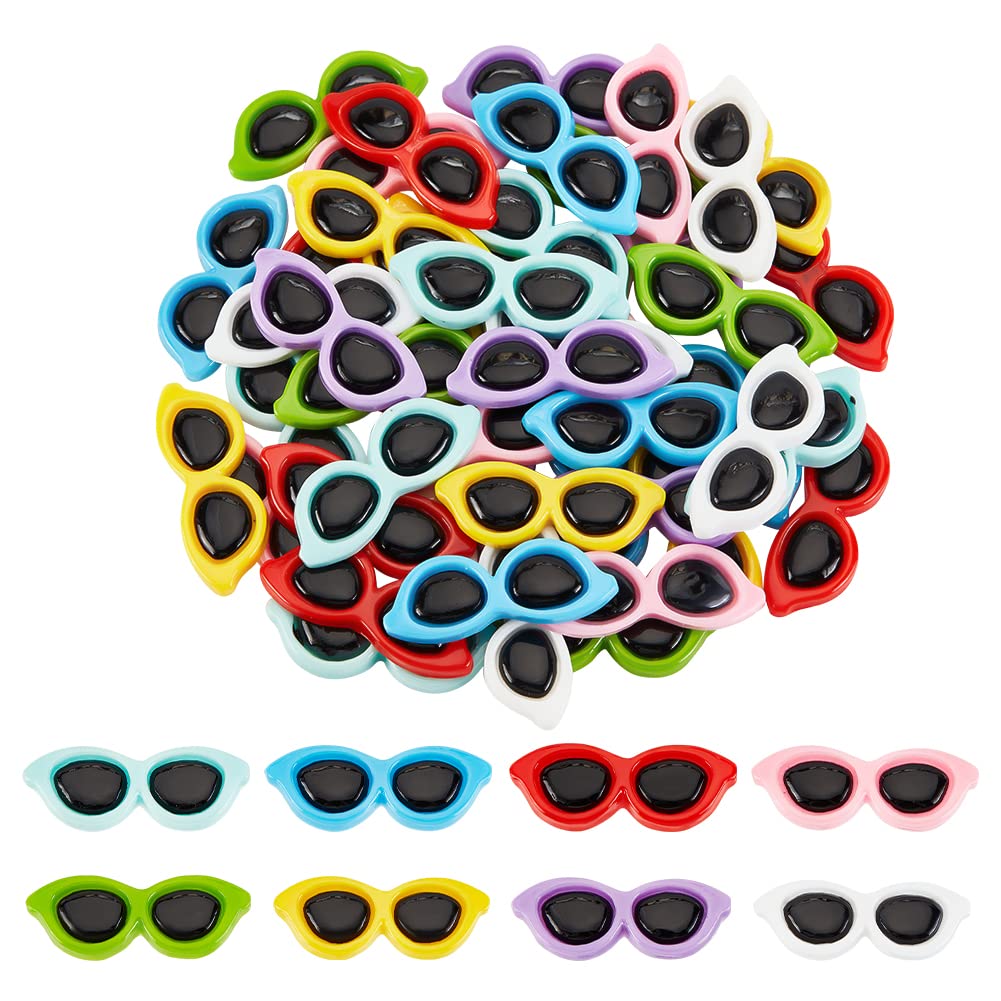 GLOBLELAND 96Pcs colourful Opaque Resin Cabochons Sunglasses Flatback Cartoon Mini Sunglasses Scrapbook Decoration Embellishments Small Sunglasses for Crafts DIY Ornaments