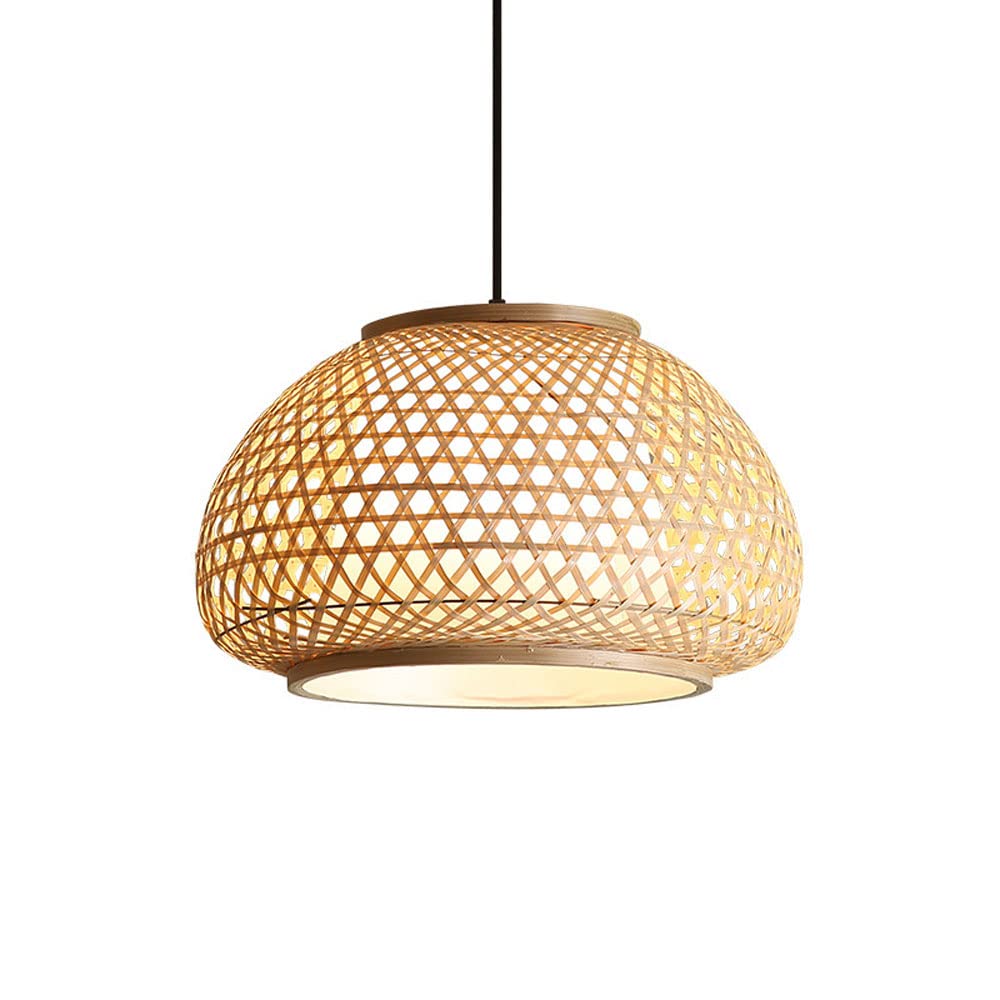 LYMSXAZOU 15.7in Vintage Look Ceiling Pendant Light Rounded Woven Lamp E26/E27 Dining Room, Kitchen, Entrance Chandelier Hanging