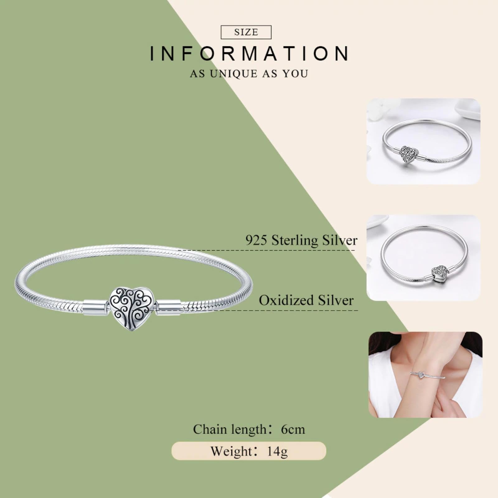 925 Sterling Silver Spring Tree Of Life Chiusura A Forma Di Cuore Braccialetto A Catena A Serpente Gioielli In Argento Sterling S925