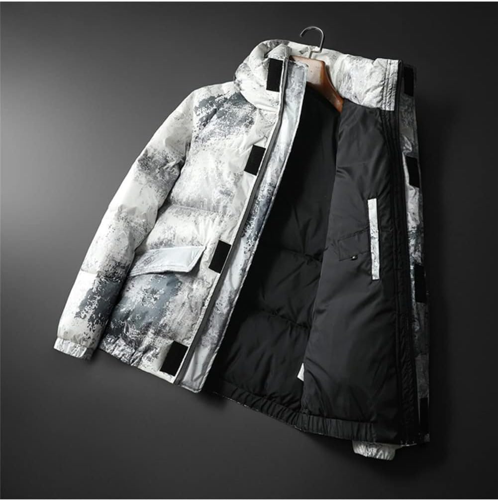 Youllyuu Winter Thicken Men's Down Jackets Camouflage Printed White Duck Down Coats Slim Hooed Coats