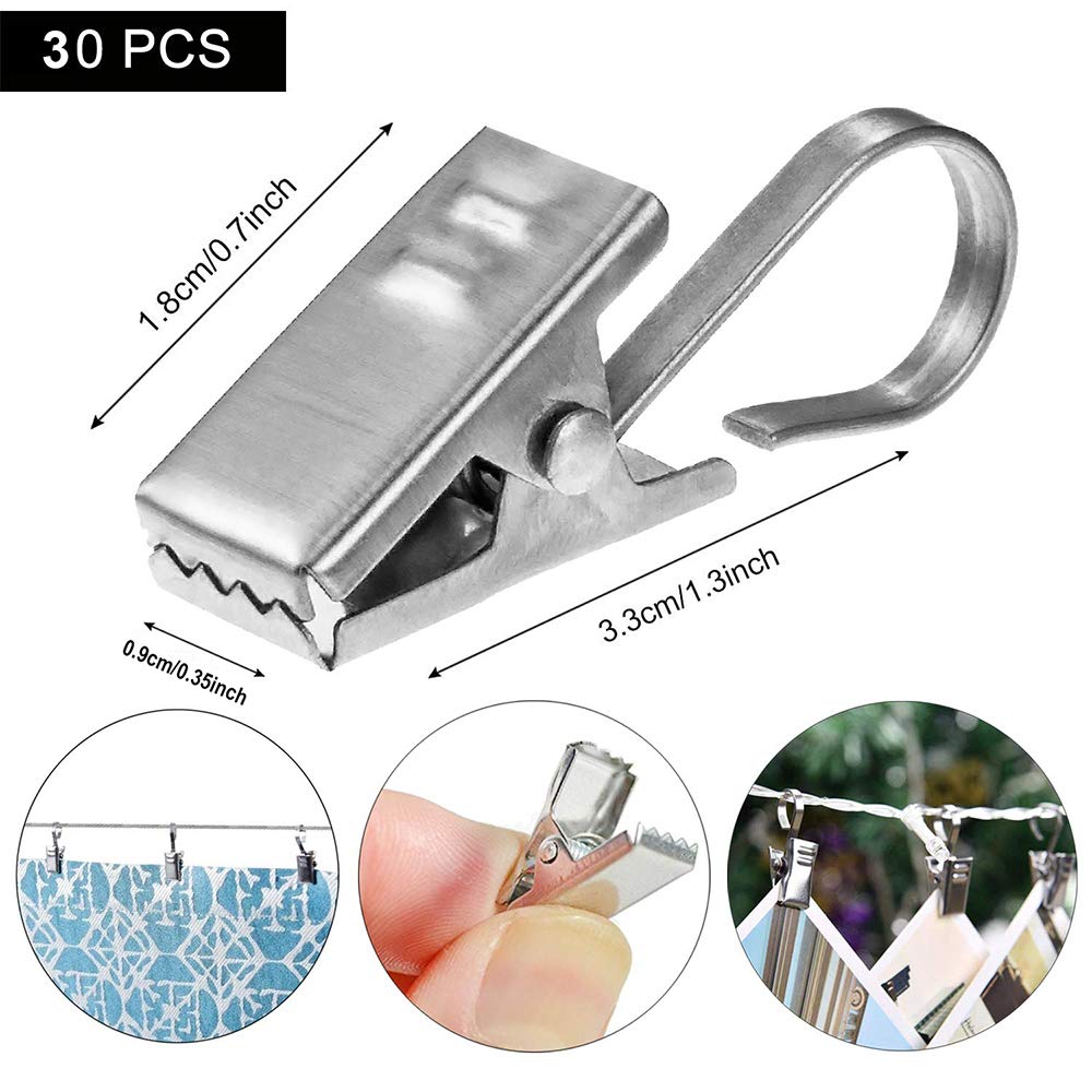304 Stainless Steel Curtain Clips - 30 Pack Silver Display Clips