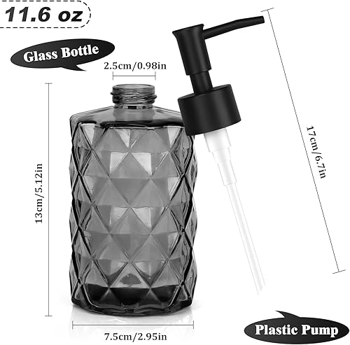 Miniatura 2 de Dispensador de jabón de vidrio de 11 onzas con bomba de plástico, dispensador de jabón de baño negro para lavar a mano y lavar platos, elegante