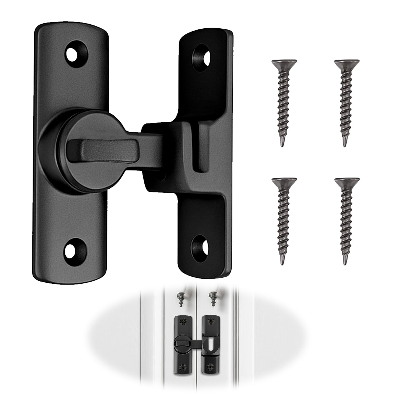 1 Pc Black Sliding Latch Made of Aluminum Alloy, Snap Lock for Bathroom, Bedroom, Barn Doors, Window or Interior Use