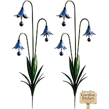 2026 New Triple Bluebell Garden Stake with Bells Handmade 26inch Large Metal Flower Outdoor Patio Decoration, Elegant Floral Yard Art Sculpture and Rain Chimes for Path, Flowerbed and Lawn