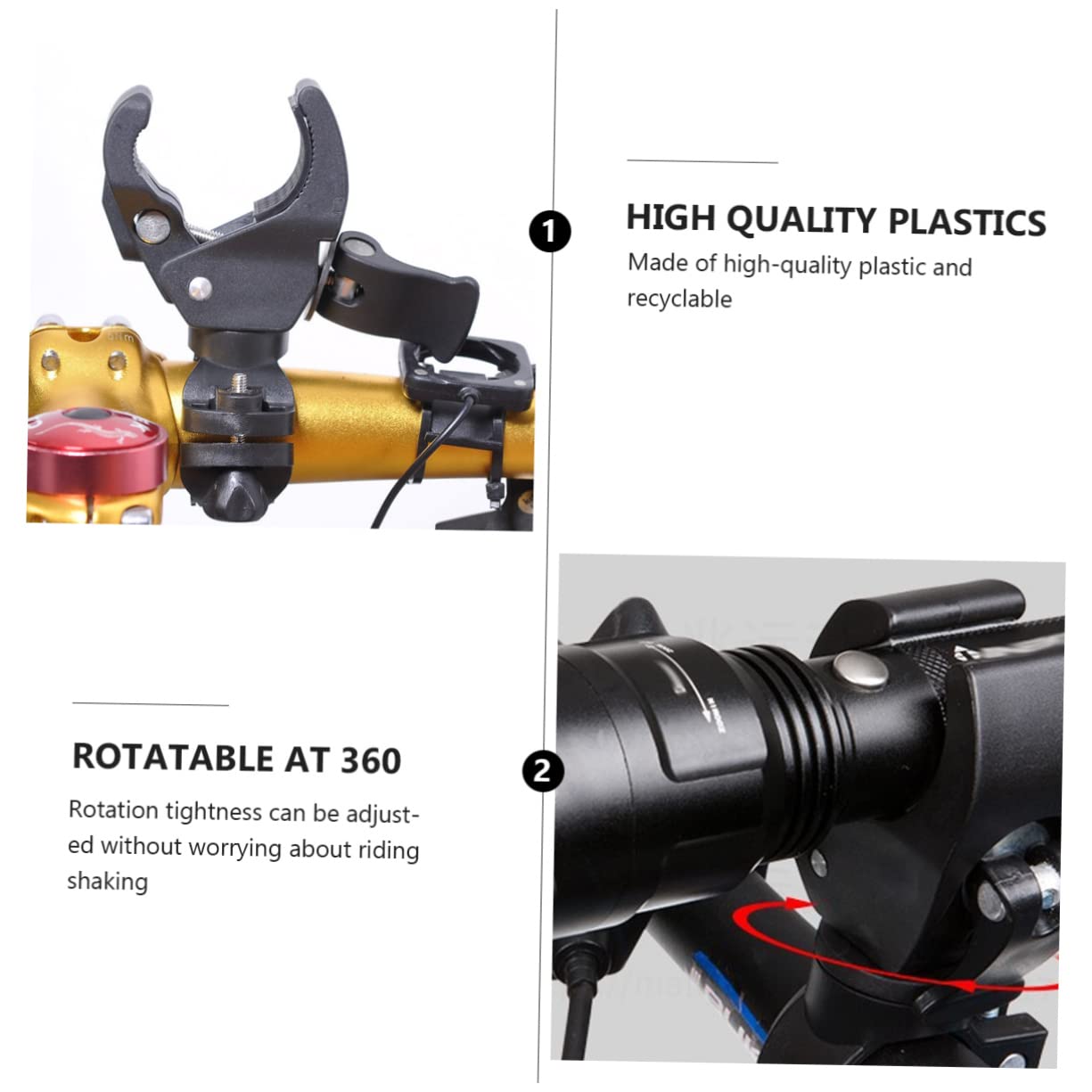 KOMBIUDA 2pcs Bike Light Holder Bracket Rotatable Headlight Lamp Rack for Outdoor Riding Compatible with Mountain and Road Bikes Lightweight Plastic Design