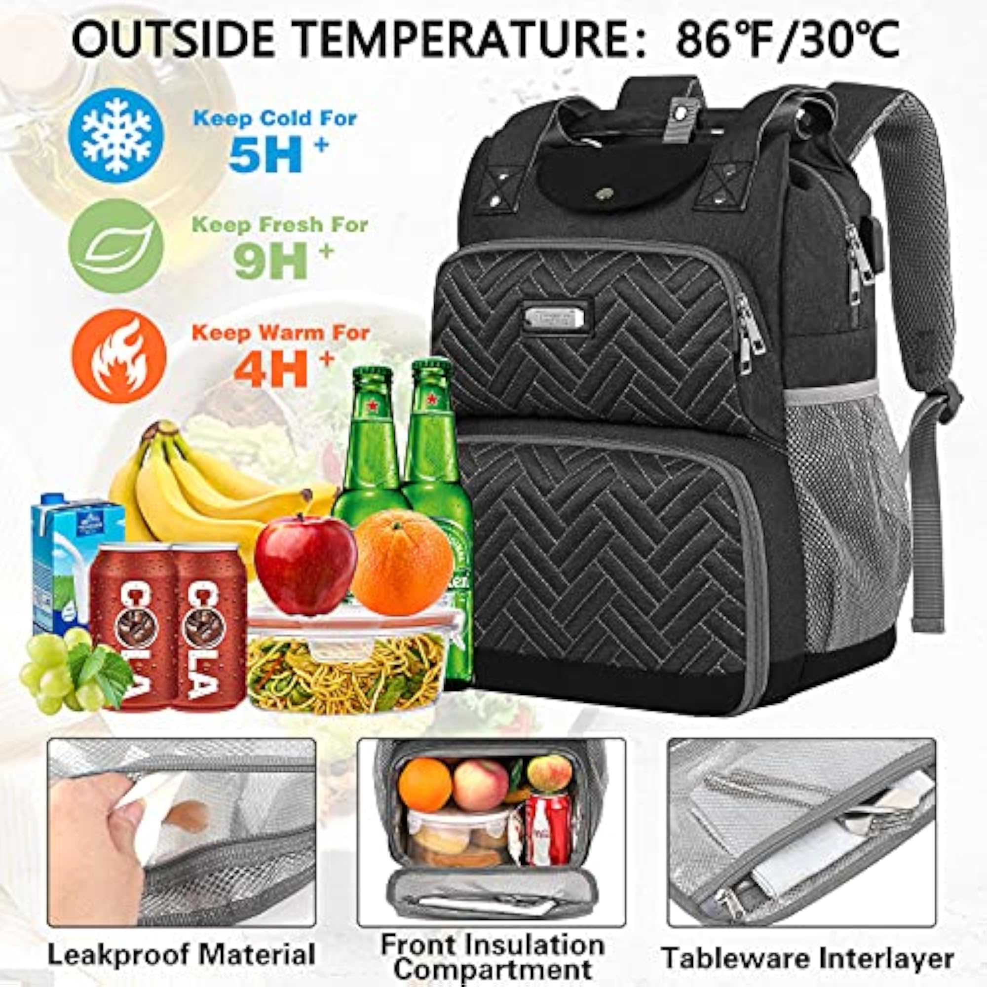 Insulated Cooler Lunch Backpack for Women, 15.6 Inch