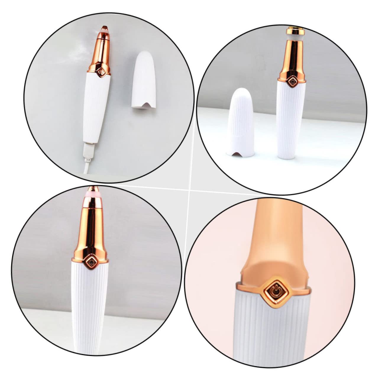 4 Pezzi Rasoio Elettrico per Donne Depilatore Multifunzione USB per e Sopracciglia Rimozione Dei Design Compatto e Portatile Bianco