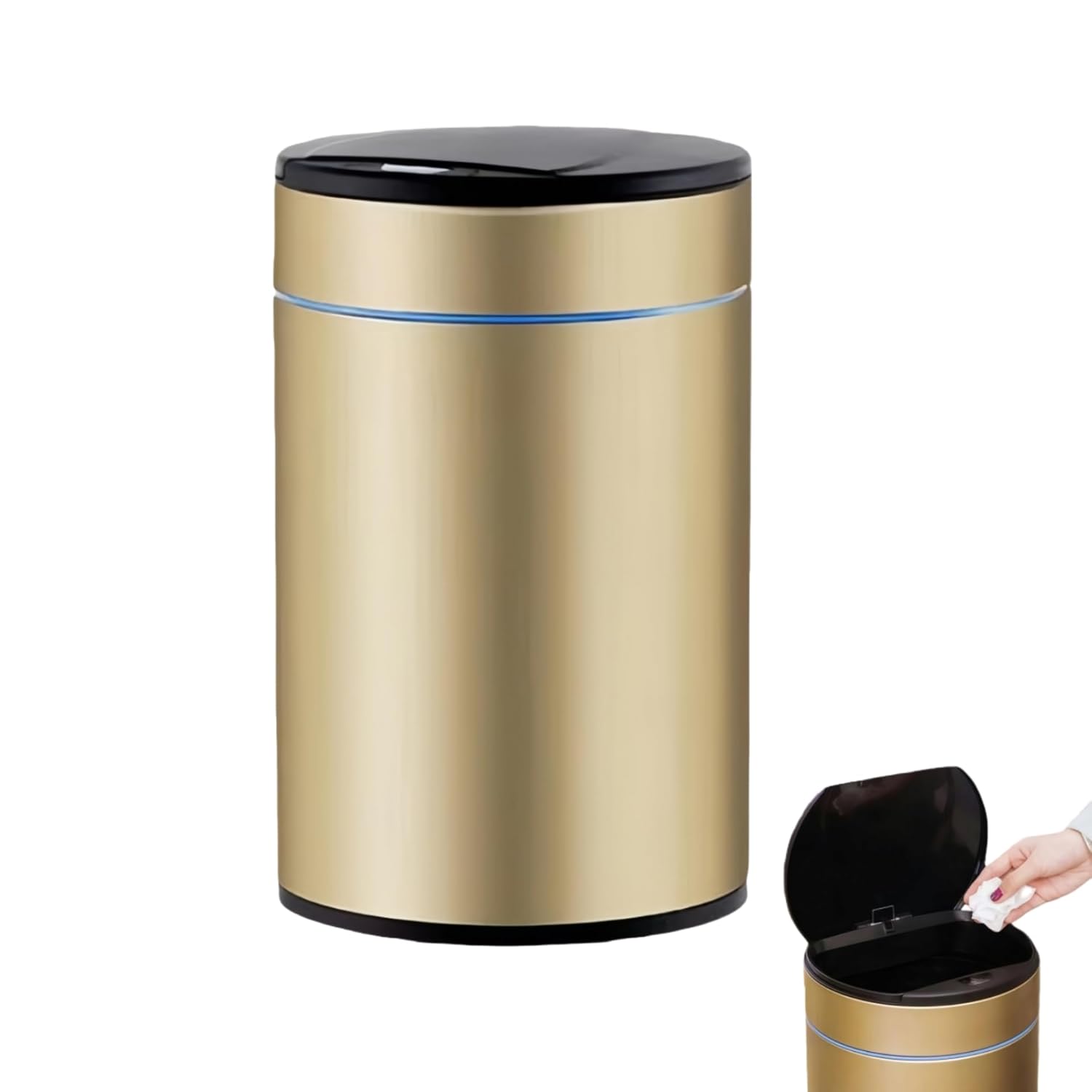 Garbage Can with Lid, Intelligent Sensor Opening and Closing, Small Garbage Can for Living Room, Bedroom, Kitchen and Bathroom (1, Gold)