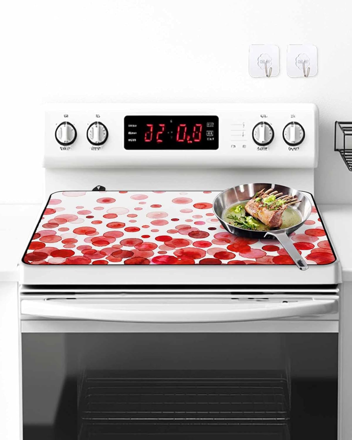 Stove Top Cover Red Polka Dots Stove Cover for Electric Stove Top Watercolor Abstract Art Glass Cooktop Covers Anti-Slip Mat Heat R esistant Countertop Protector Kitchen Decor 31"x24"