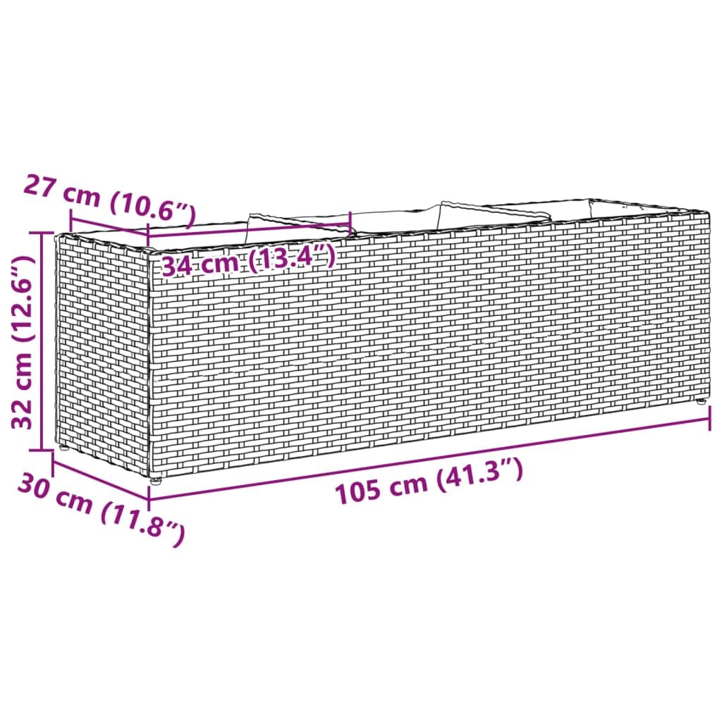 vidaXL Pflanzkübel mit 3 Töpfen 2 STK. Grau 105x30x32 cm Poly Rattan, Pflanzgefäß, Tomaten Pflanzkübel, Kräuterbeet, Blumenkasten, Pflanzkasten