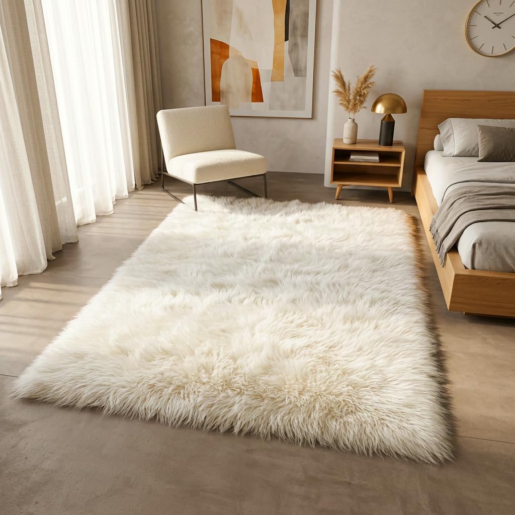 Stylish Super Thick Flokati Rug. Long 3.5” Organic Wool Pile. Authentic Greek flokati. Organic Natural Wool Area Rug. (5' x 7')