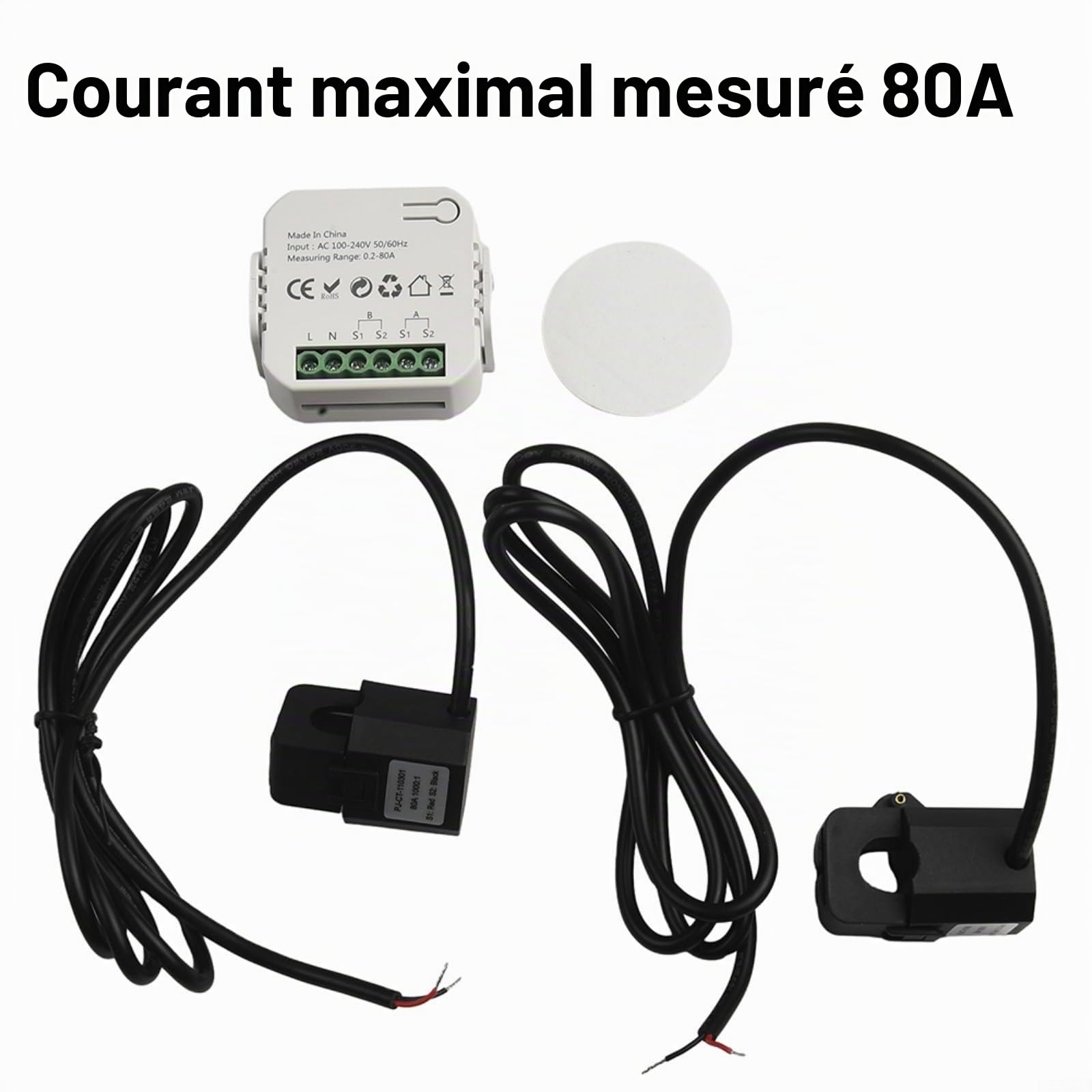 Zigbee Smart Energy Meter, pour compteur d'énergie TUYA 80A 2 canaux bidirectionnels, moniteur d'électricité avec 2 pinces pour l'alimentation en temps réel, mesure de la tension actuelle pour la