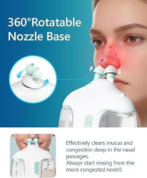 Sonmol Nasal Irrigation System with 50 Salt Packets for Congestion Relief | 2 Modes Sinus Rinse Machine, Self-Cleaning Nose Cleaner for Adult, Auto Pressure Relief Valve for Gentle Nasal Care