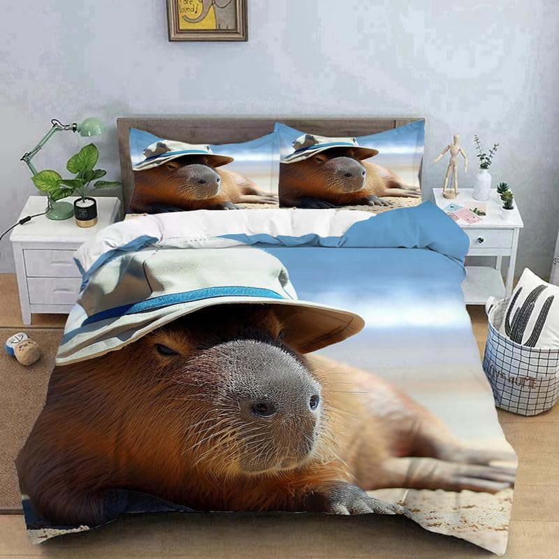 Parure de lit 90x190 capybara bleu en microfibre premium 110g