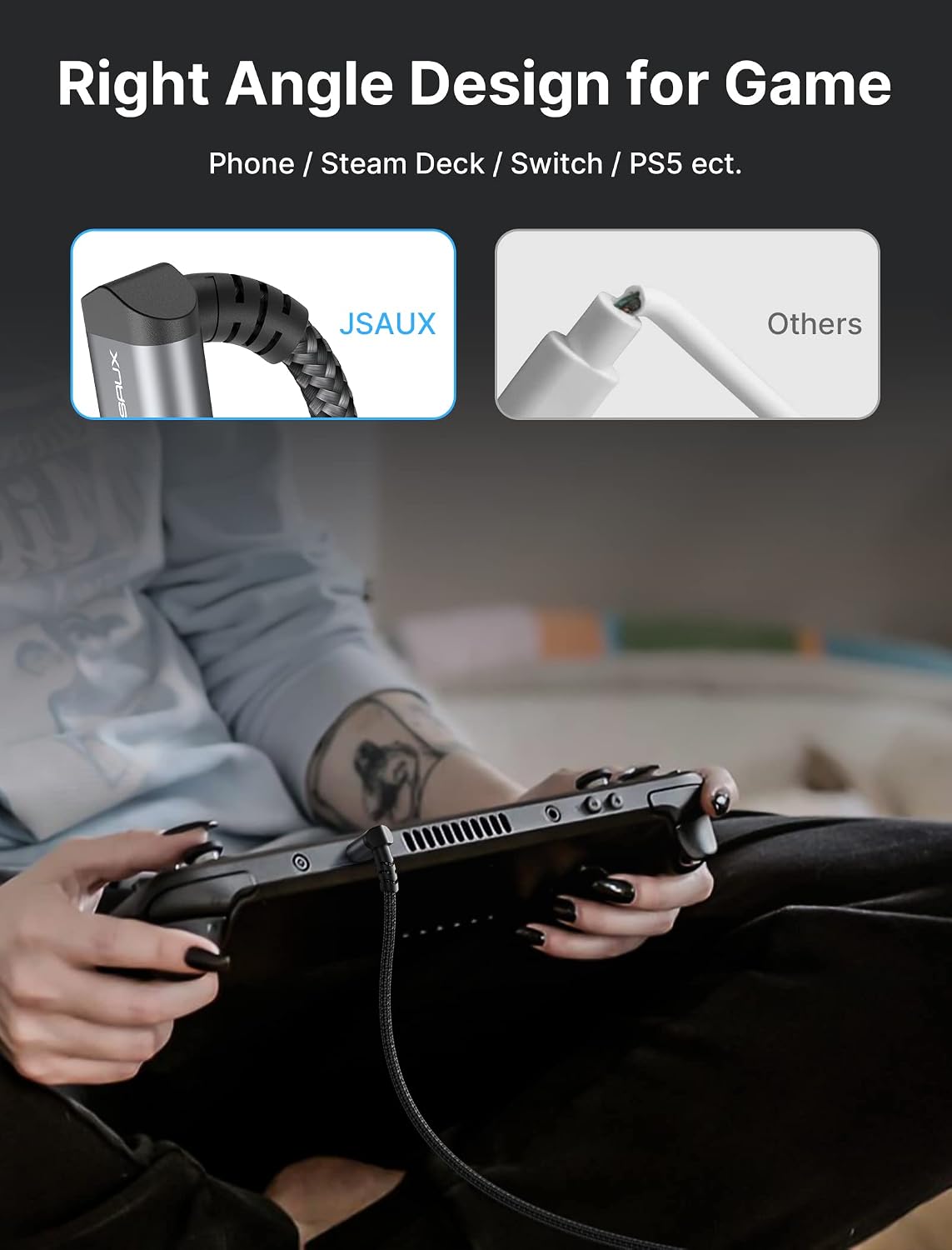 JSAUX 90 Degree USB C to USB C Cable [10FT 2-Pack], 60W Right Angle USB C to C Type C Fast Charging Cord for Games, Compatible with Steam Deck, Switch, Samsung S23 S22, Pixel, iPad Pro Air, MacBook