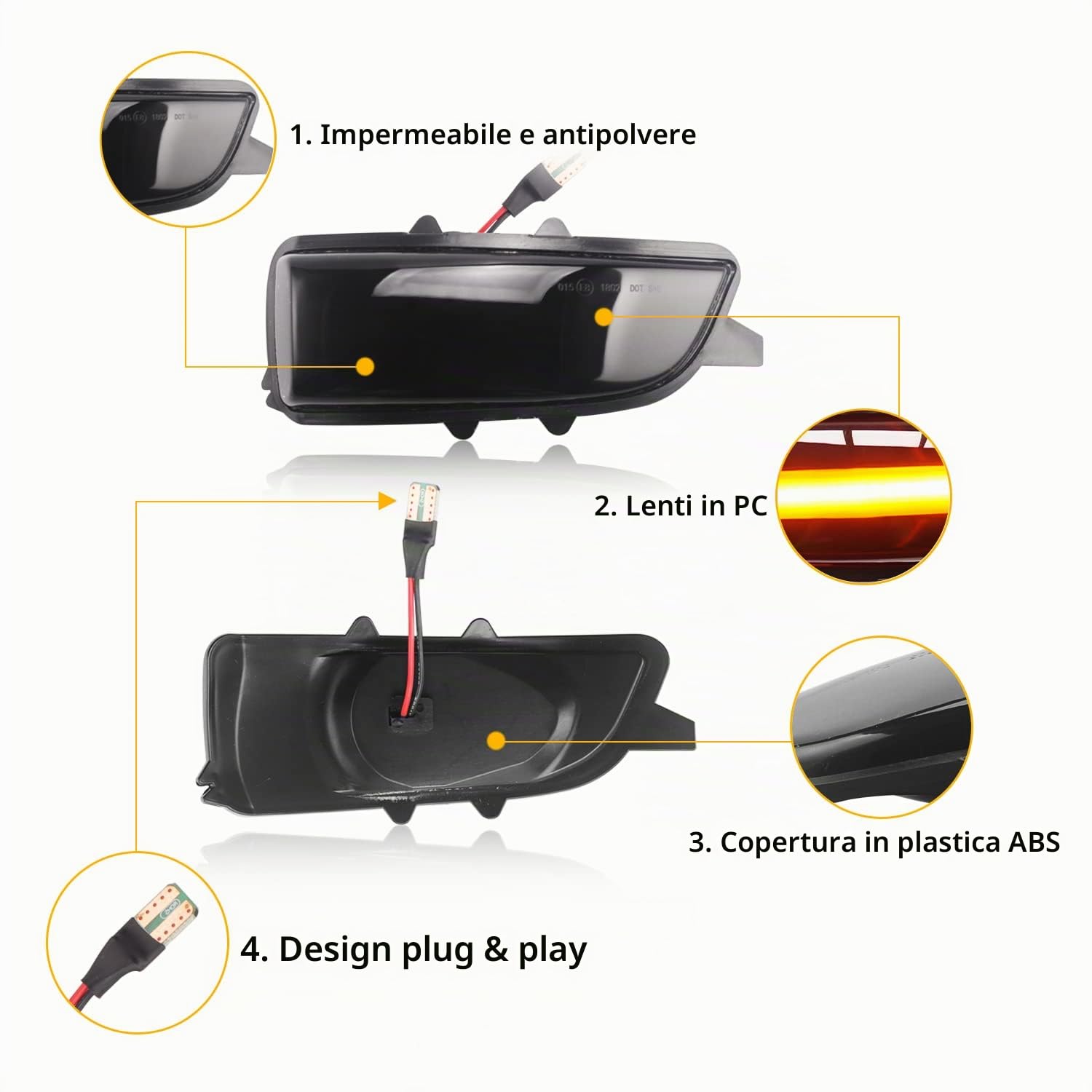 Indicatori LED Dinamici Indicatori di Direzione Lampada Sequenziale Side Maker Mirror Compatibile con Volvo C30 C70 S40 V40 V50 V70 S60 S80 31111090, 31111102, 2 pezzi