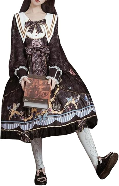 Amazon Co Jp ロモハナガ ロリータ ワンピース 花嫁 ゴスロリ Aライン 宮廷ドレス リボン Lolita レディース コスチューム 衣装 可愛い フリル 仮装 パーティー イベント 紺色 黒 白 ファッション復古風 演出服 ブラック S ホビー