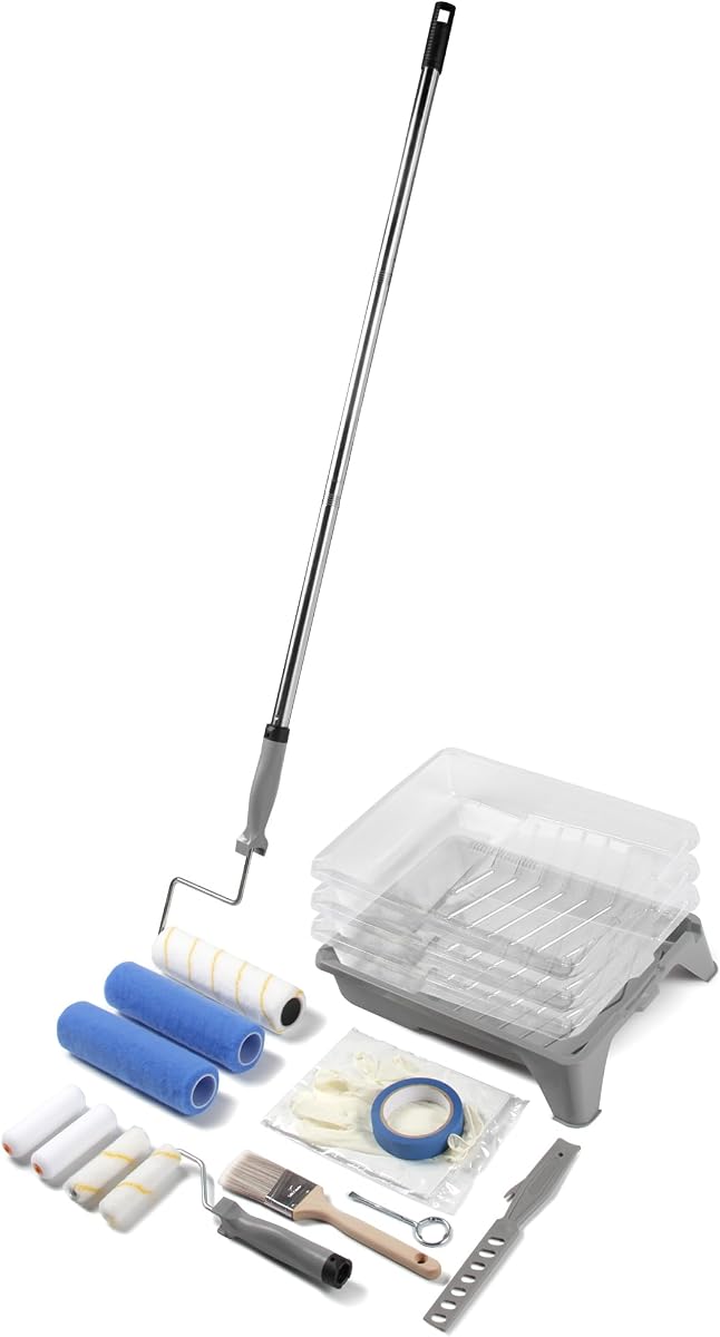 VOOMEY Paint Roller Kit with Adjustable Extension Pole(13.4-36 Inch) | Paint Tray, Brushes and Roller Covers for Interior Wall, Ceiling and Home Painting Projects