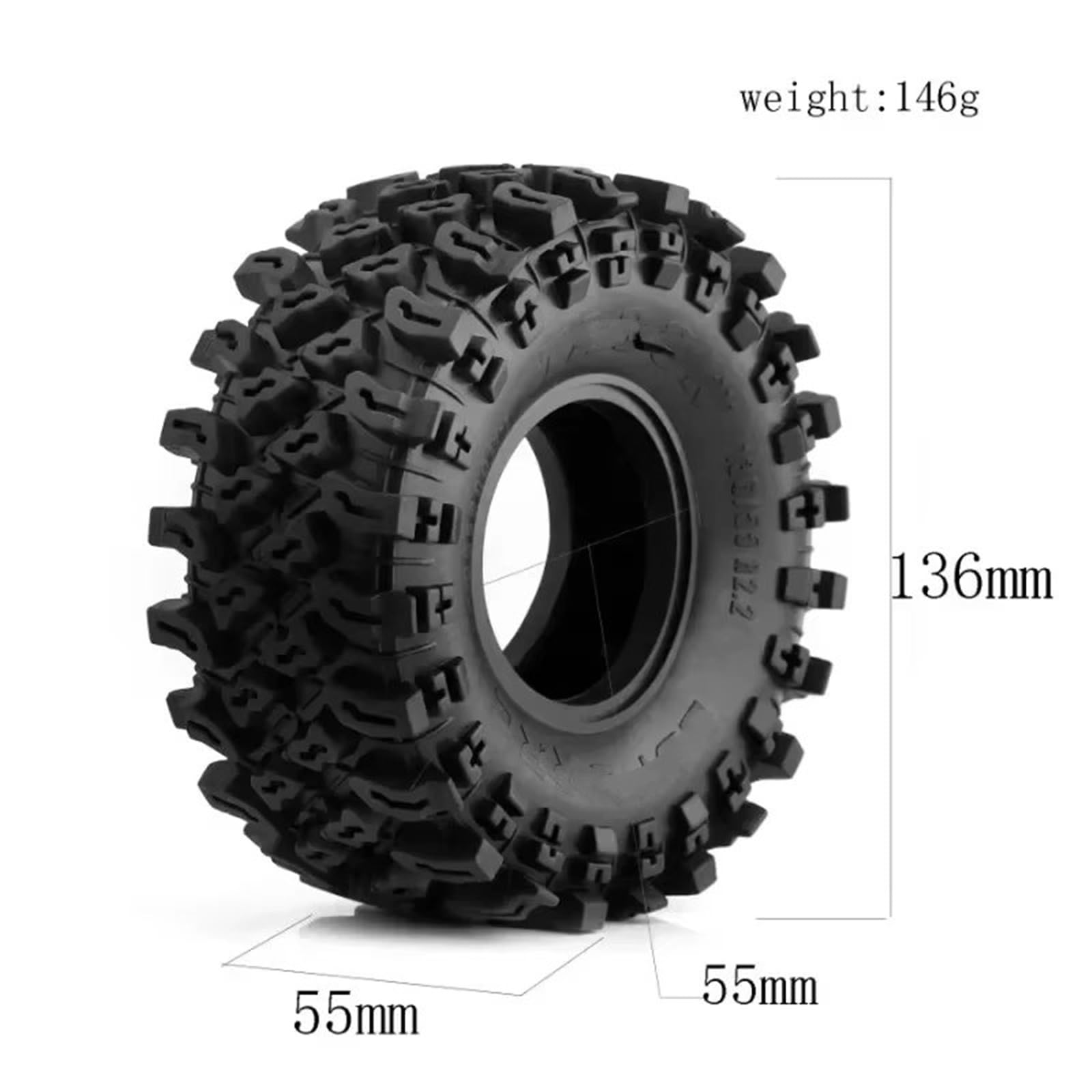 Compatibile Con Axial Per SCX10 Per Wraith Per Capra Per RR10 Per Trxs 1/10 RC Crawler Car 4 Pezzi 135mm 2.2 Pollici Pneumatico In Gomma Ruota Pneumatico Accessori Aggiornamento RC
