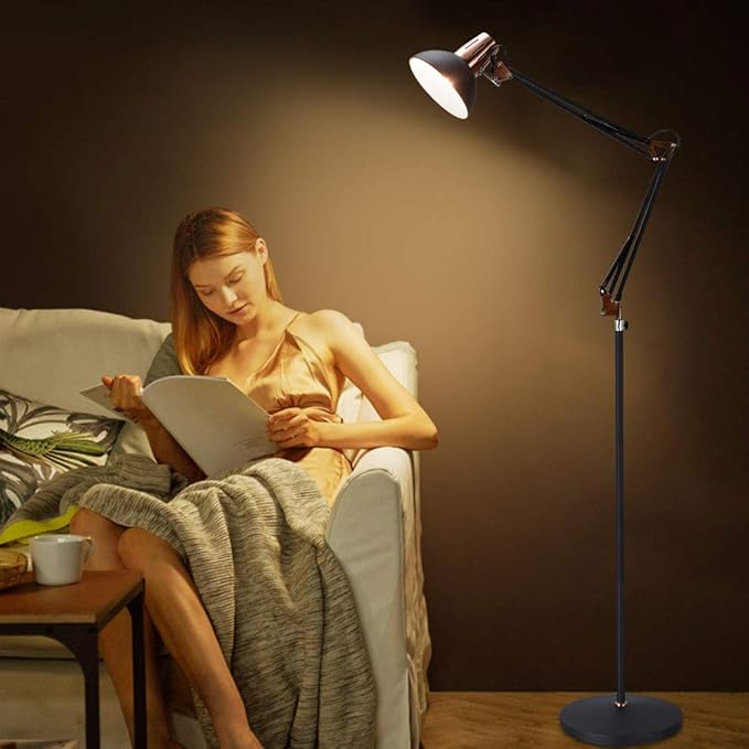 Depuley Depuley Vloerlamp op voet, flexibel, vloerlamp met robotarm, robotarm, moderne staande lamp van metaal, zwart, klassiek design (eenvoudig) voor slaapkamer en woonkamer, hoogte 160 cm, (lamp niet photo 2