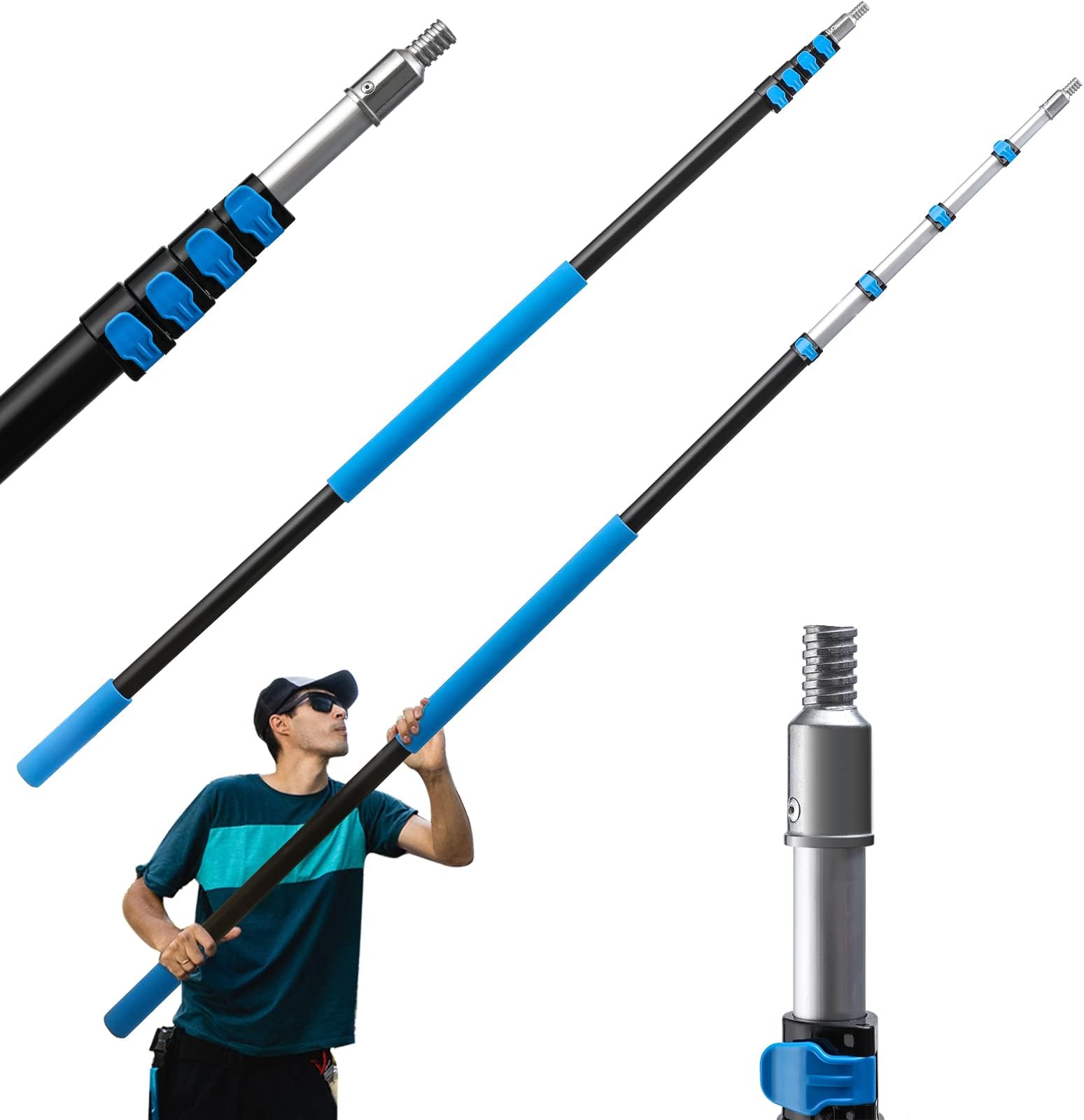 VITEVER 24 Foot Telescopic Extension Pole, Multi-Purpose Extendable Pole with Universal Twist-on Metal Tip