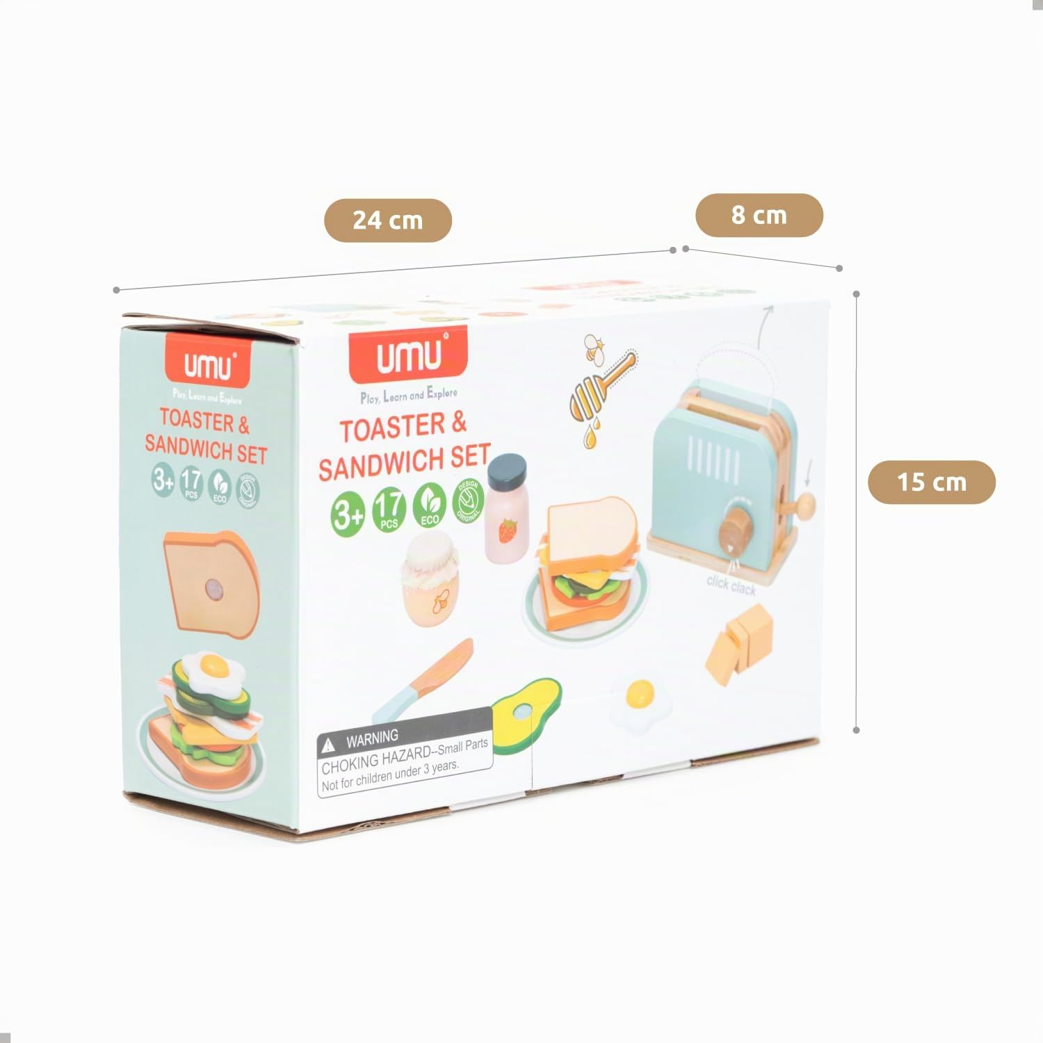 UMU® Tostadora de Madera y sándwich de Juguete de Cocina, Incluye tostadora Pop-up, Corte de Mantequilla, Accesorios de Cocina para niños y Mucho más, Juguete de Madera para niños a Partir de 3, 4, 5