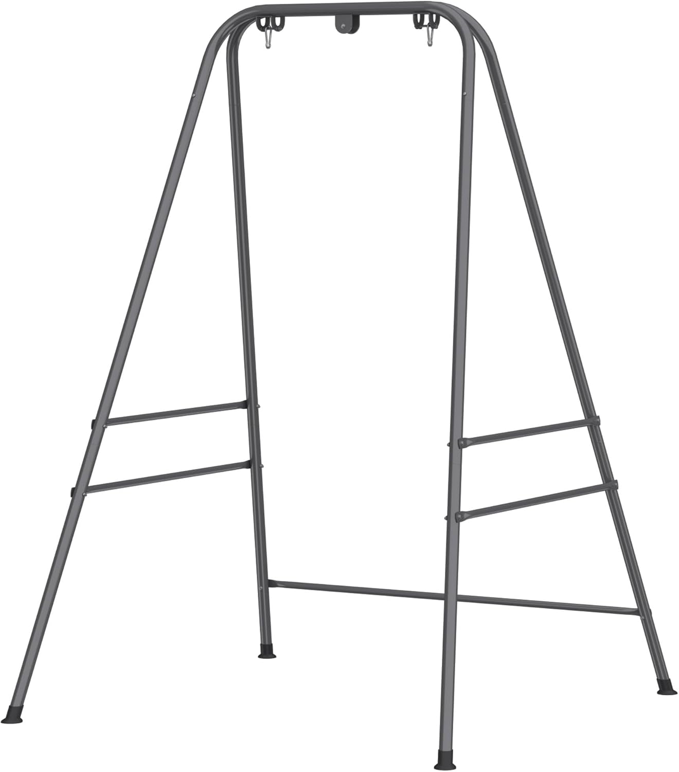 Gray Powder-Coated Hammock Stand: 330lb Capacity, 54.3" L x 50.8" W x 72" H, 3 Top Rings, 2 Carabiners, Anti-Slip Pads for Floors