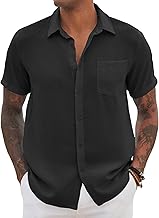 COOFANDY Button Down Shirts for Men Slim Short Sleeve Shirt with Pocket Solid Color Casual Shirts