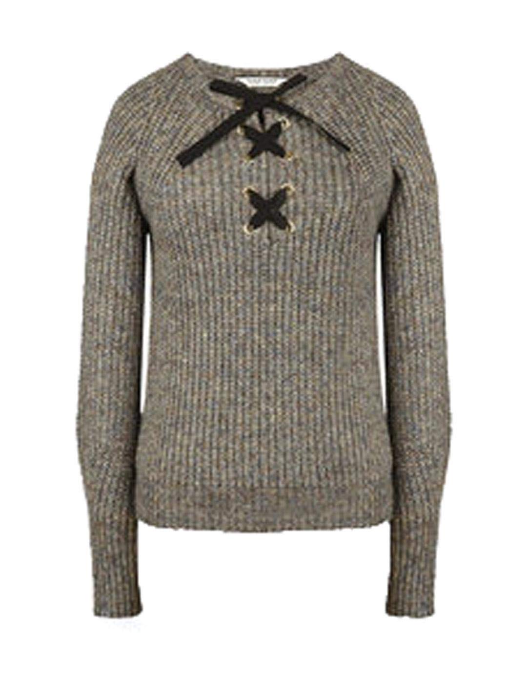 Naf Naf Jersey Grigio Fiocco Nero da Donna