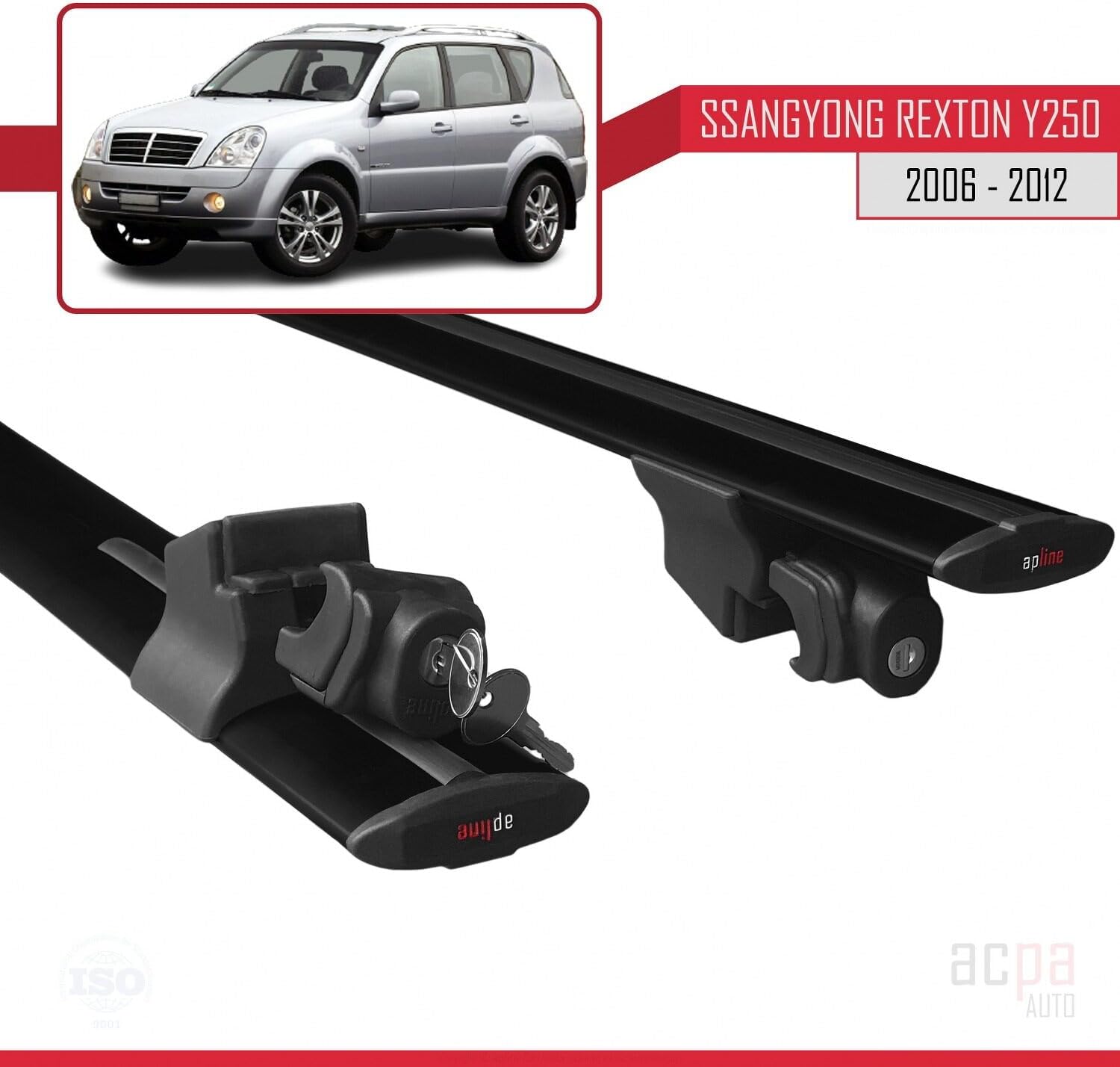 Compatible with SsangYong Rexton 2006-2012 Roof Rack Hook Pannier Rack Railing Rack with Key Aluminium Black