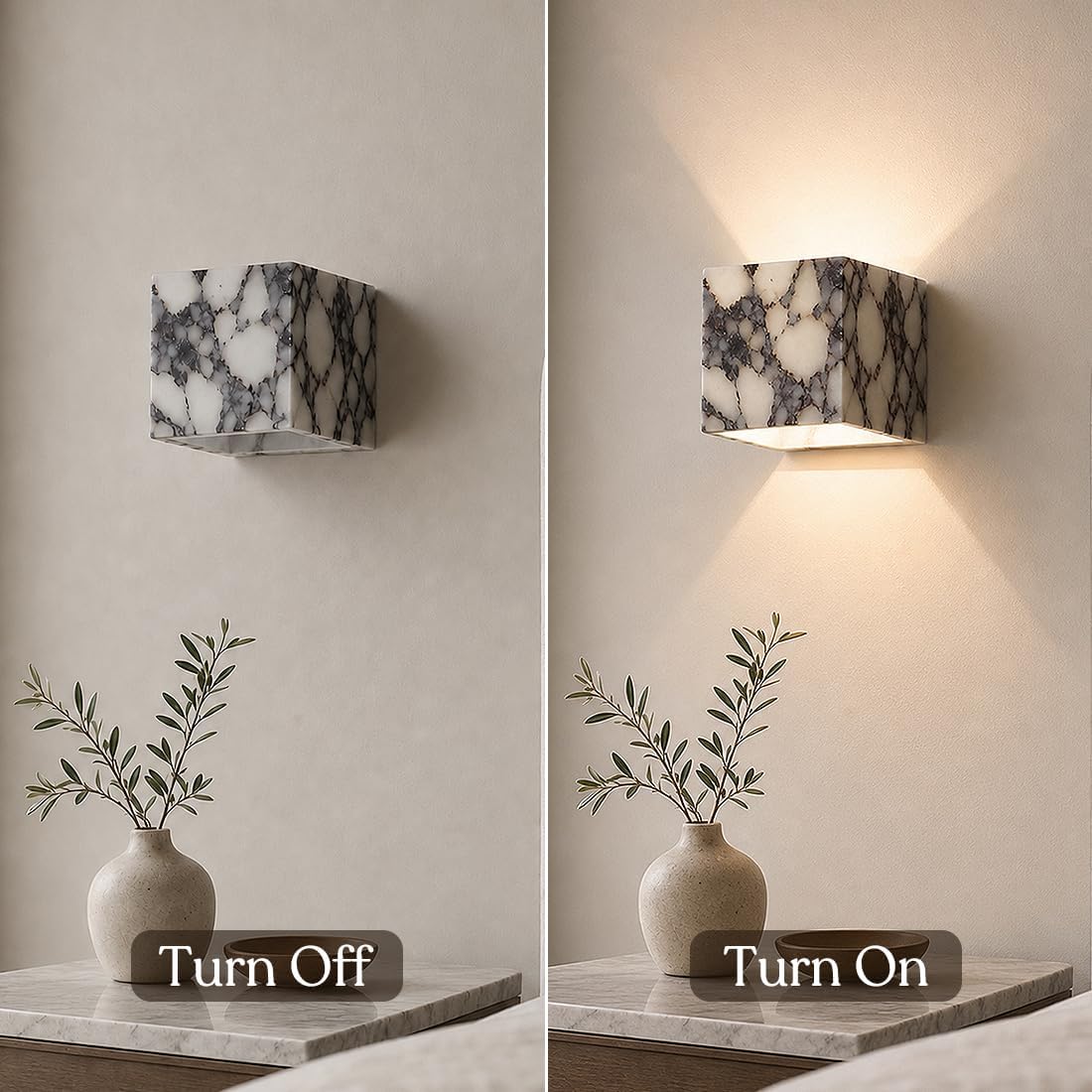 Marble Wall Sconce,Calacatta Viola Sconce Alabaster Wall Sconces Natural Stone for Bedside,Bathroom Vanity,Hallway & Bedroom,Hardwired,Up and Down Lighting Fixtures image 5