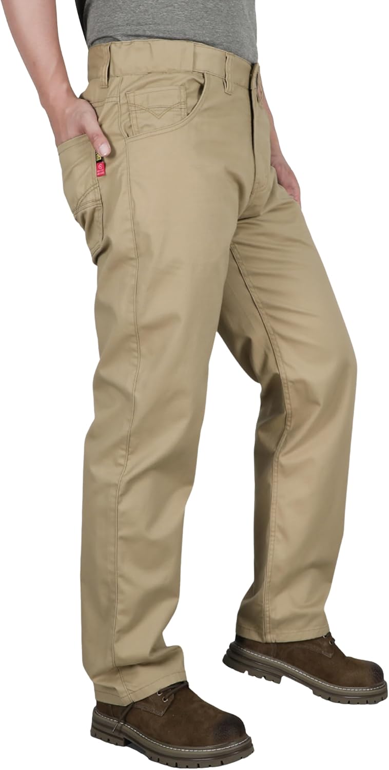 BOCOMAL FR Pants for Men Classic 5 Pockets Relaxed Fit Elastic Waist Water/Stain Repellent Work Jeans NFPA 2112/CAT2 - Image 3