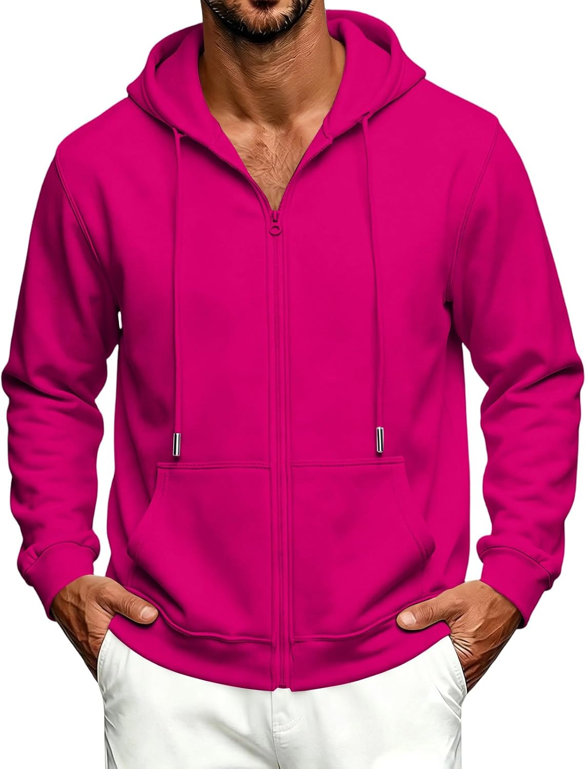 Men's Hooded Fleece Solid Casual Jacket Long Sleeve Regular Fit Outerwear for Daily AW Outdoor Act