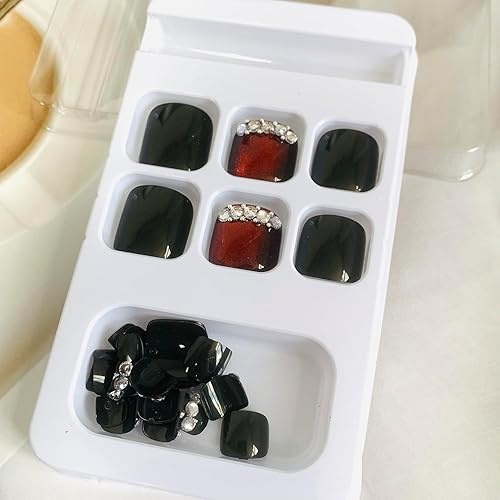 Miniatura 209 de Uñas postizas a presión con diseños de diamantes de imitación, uñas postizas reutilizables de cobertura completa con pestaña adhesiva, uñas postizas