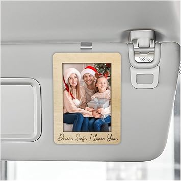 Car Visor Picture Frame, Drive Safe I Love You Wooden Photo Frame Visor Clip, Sunvisor Personalized Picture Holder Memorial Gift for Mom Dad Grandpa, Car Accessories