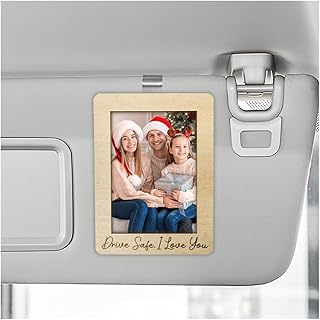 FSTURIOS Car Visor Picture Frame, Drive Safe I Love You Wooden Photo Frame Visor Clip, Sunvisor Personalized Picture Holder Memorial Gift for Mom Dad Grandpa, Car Accessories