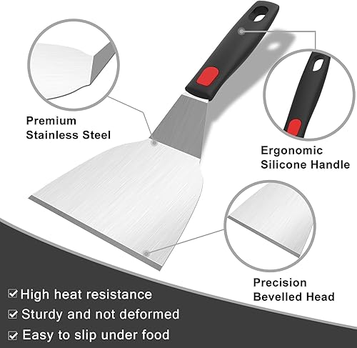 Miniatura 3 de POTWIY Espátula de acero inoxidable, paquete de 4 espátulas pequeñas de metal para uso en cocina, juego de espátulas de hamburguesas resistentes