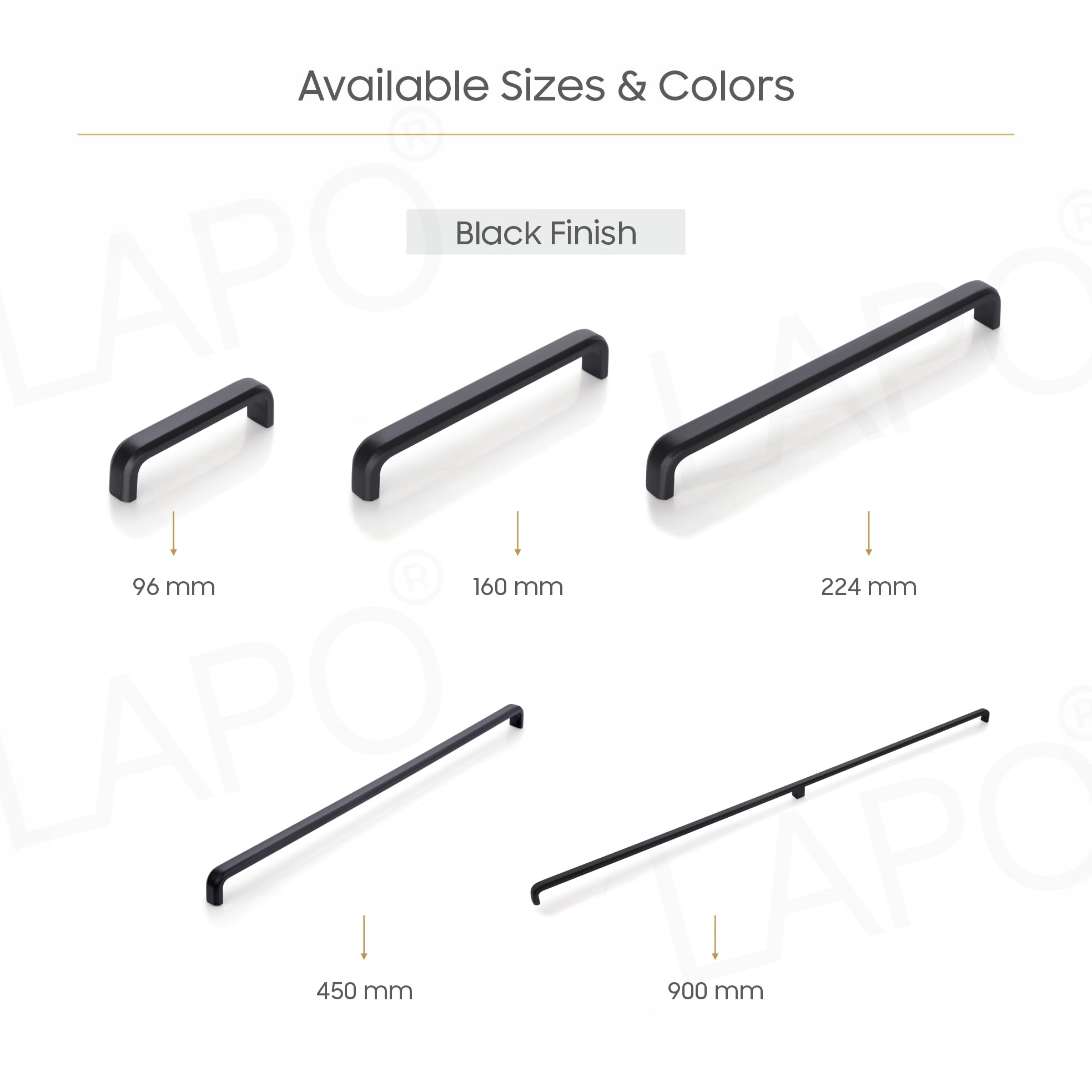LAPO 6 tiradores de acero inoxidable para armario, armario de cocina, 15,2 cm, color negro