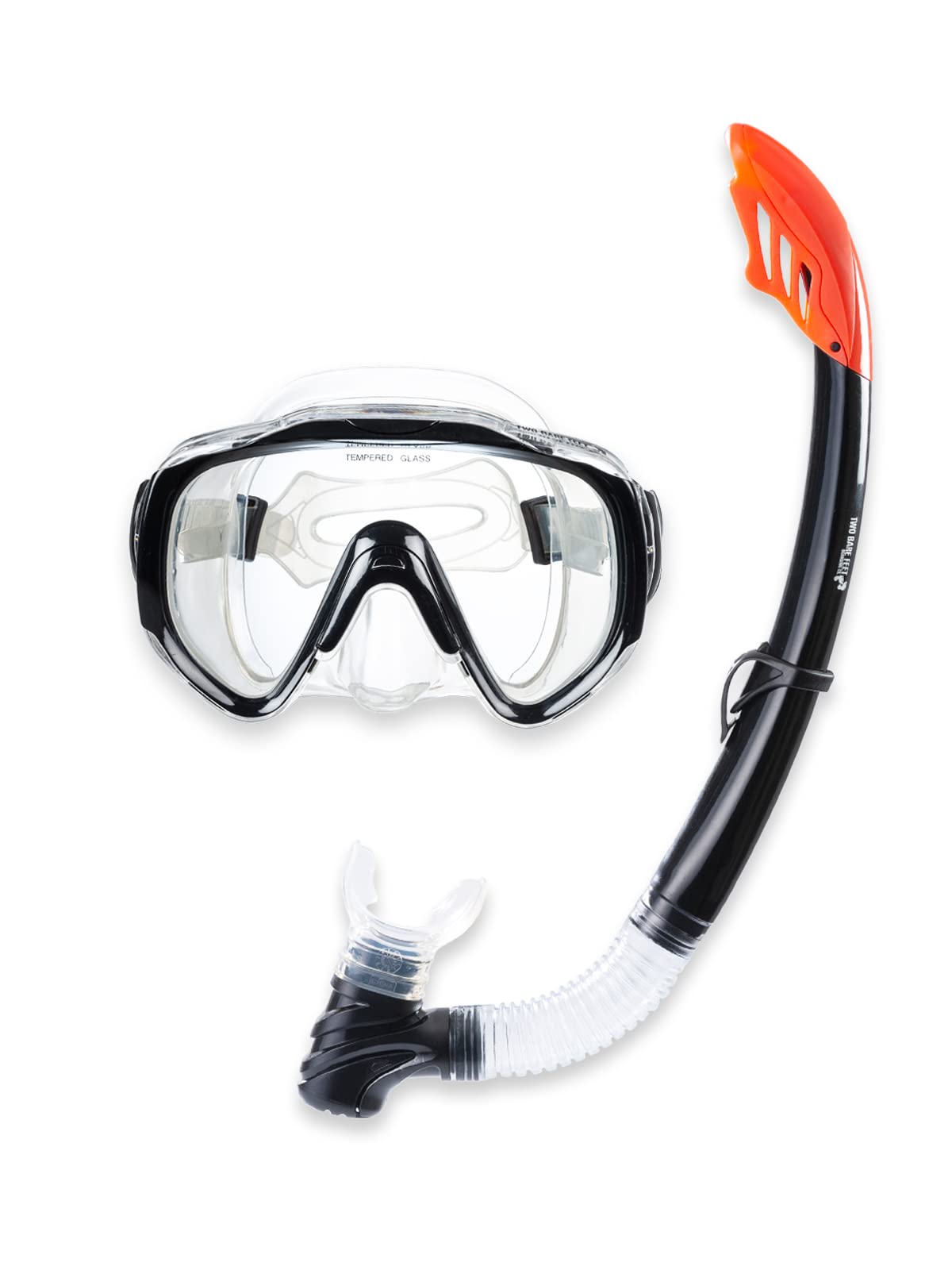 Two Bare Feet Silicone XL Mask & Snorkel Diving Set - Style 2 - Scuba Dive Snorkelling (Black)