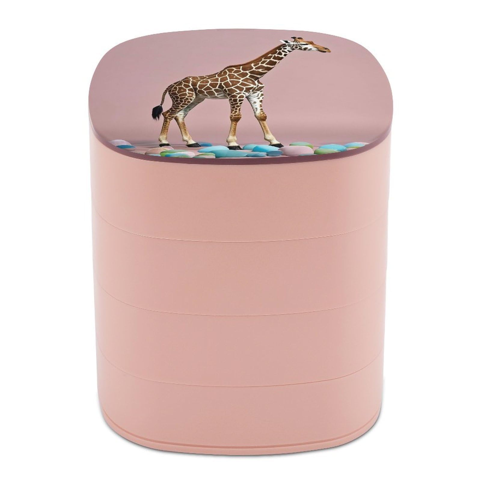 FekiLoot Rotating Cherry Giraffe Jewelry Box Large Capacity Jewelry Organizer with Mirror 4 Tier Hoop Ring And Earring Holder With Lid Small Travel Jewelry Case for Women