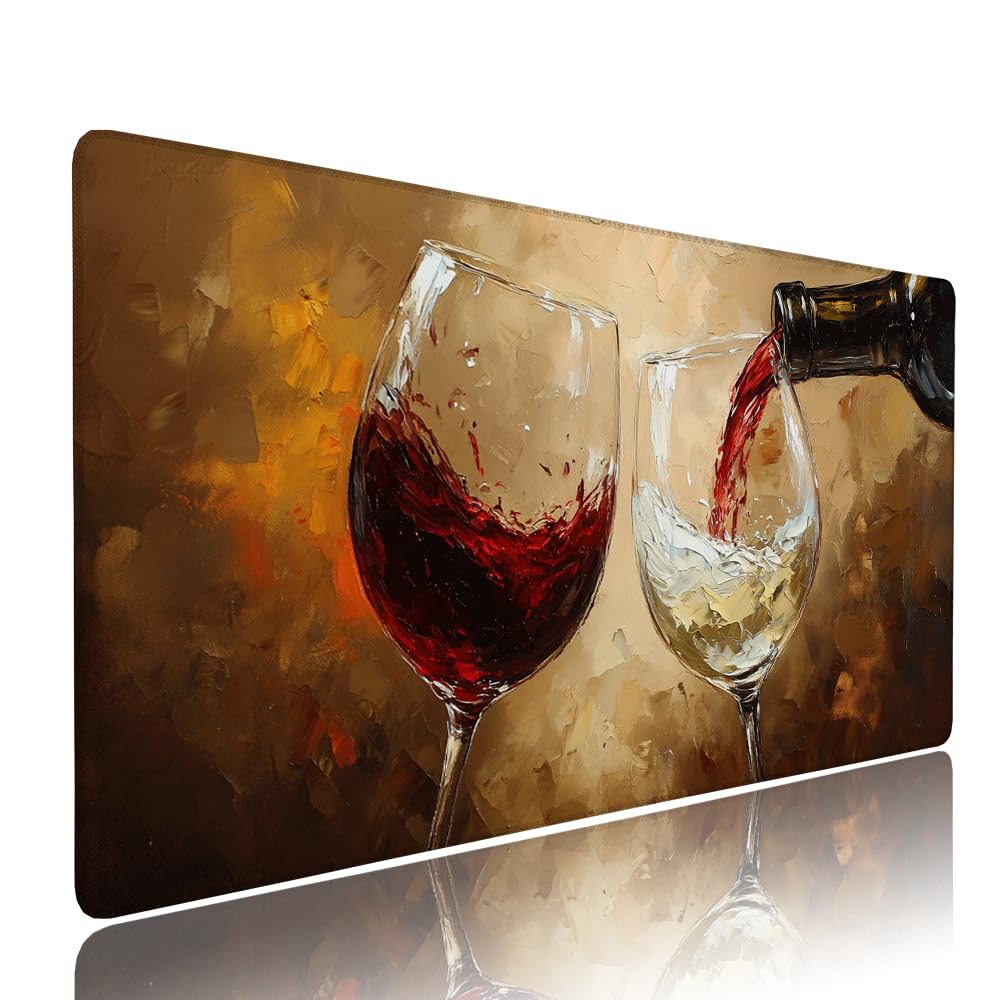 Alfombrilla de Mouse para Juegos, Giallo, XXL, Antideslizante, Impermeable, Diseño de Bicchiere vino, Extendido, Grande, 1400x600x3mm, para PC, Laptop, Ufficio, Famiglia d-586