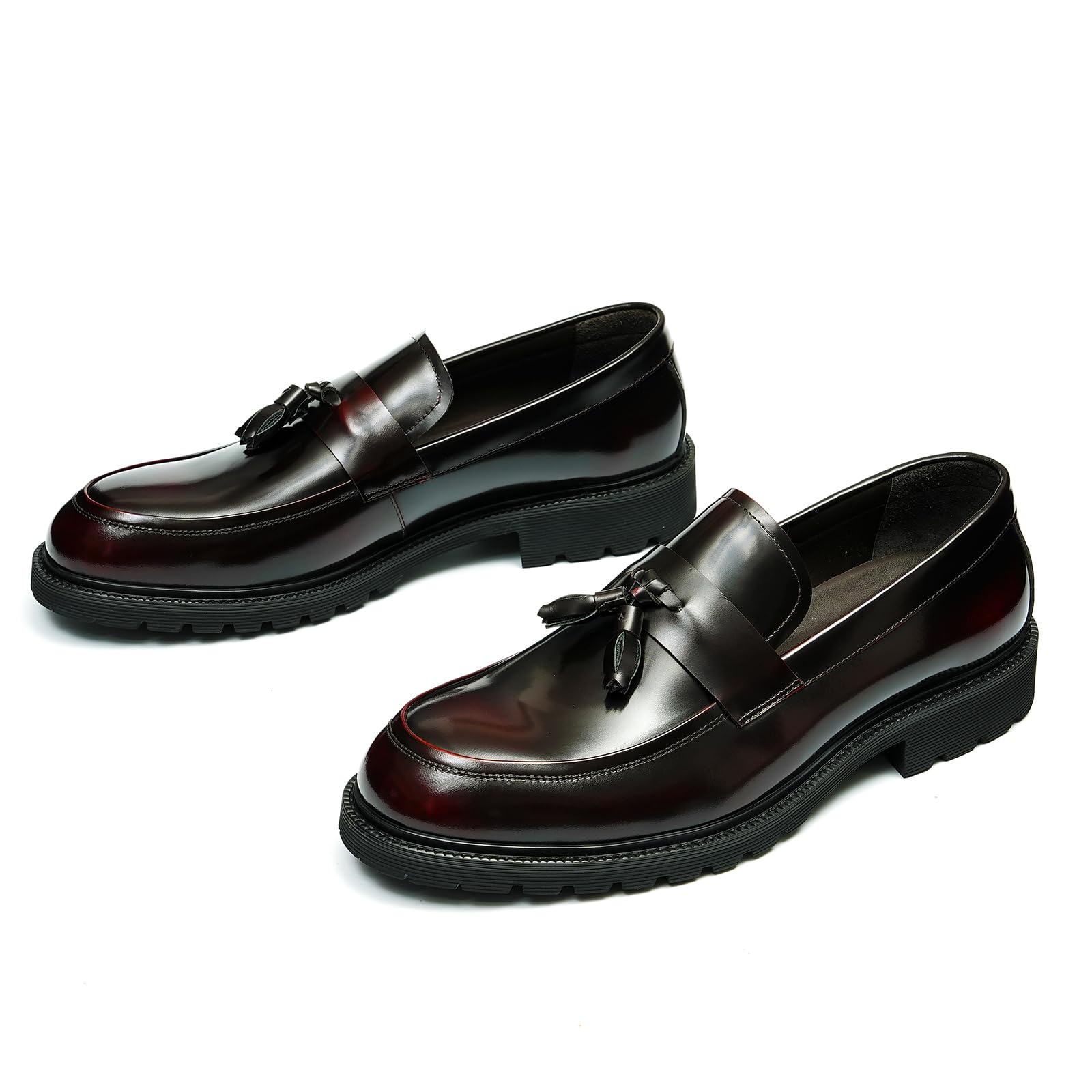 Loafers Cómodos Suela Gruesa y Borlas para Hombre Mocasines Formales Slip On Zapatos Bajos de Vestir Casuales en Cuero