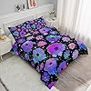 Axolotl Neon Floral Bedding Set Twin,Gradient Floral Comforter Set for Girls,Colorful Flower Bedding Set Stars,Galaxy Series Comforter for Kids Boys Girls Teens Adults,1 Quilt 2 Pillowcases,Black #1