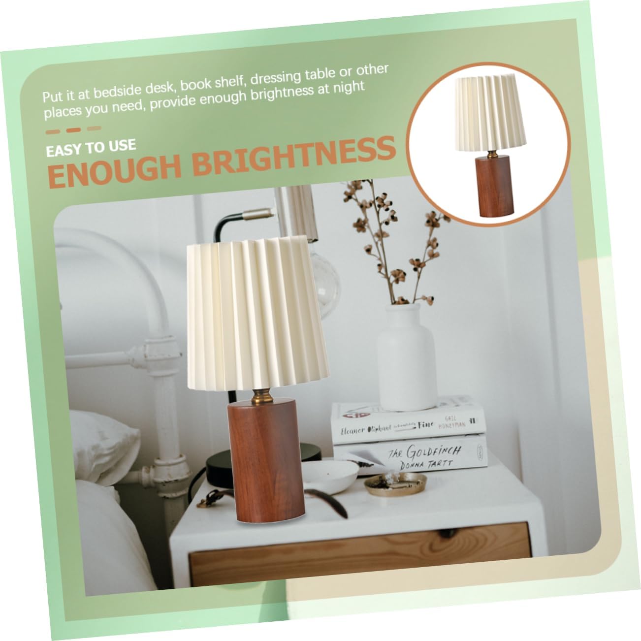 Pleated Wood Base Desk Lamp Compact Bedroom Nightstand Light with Plug Simple Design for Gentle Illumination for and Spaces