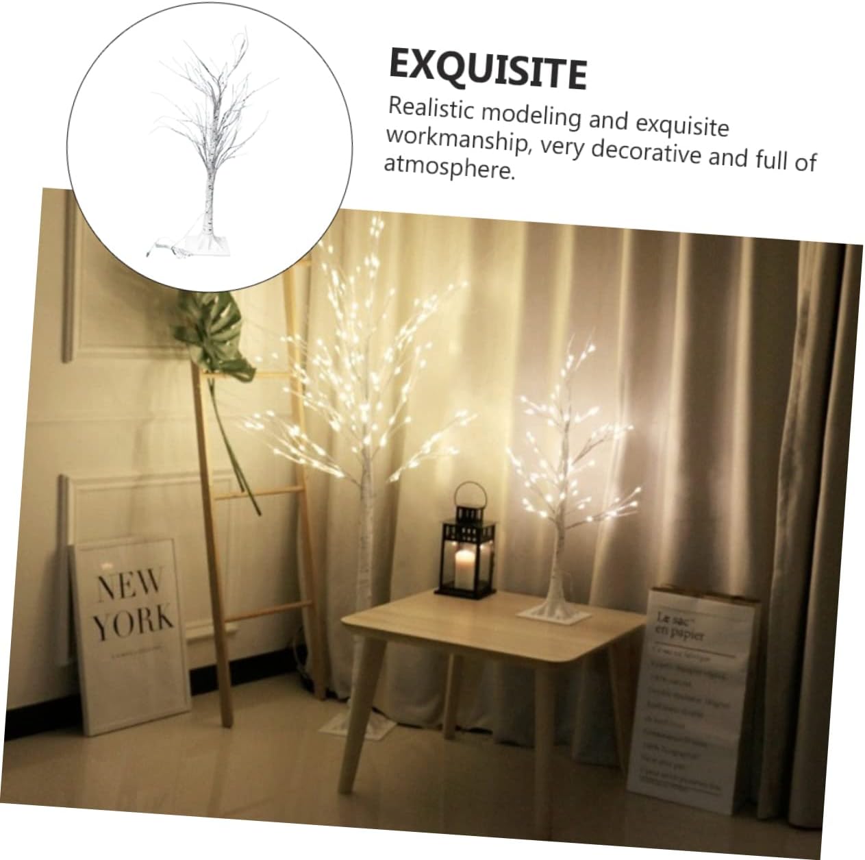 2Pcs Simulation Birch Tree Lamp Tabletop Decorative Light with LED Bulbs USB Powered Party Decor for Indoor Ambiance and Home Decoration