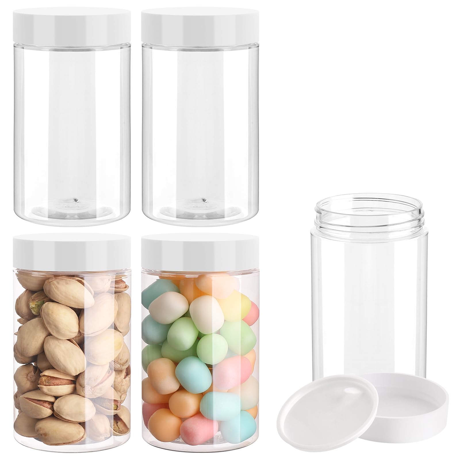 Accmor 4 Pack Plastic Jars, 4 OZ Round Clear Cosmetic Container Jars with White Lids, Leak Proof Makeup Sample Container, Refillable Travel Cosmetic Storage for DIY Making Creams, Lotion, Body Scrub