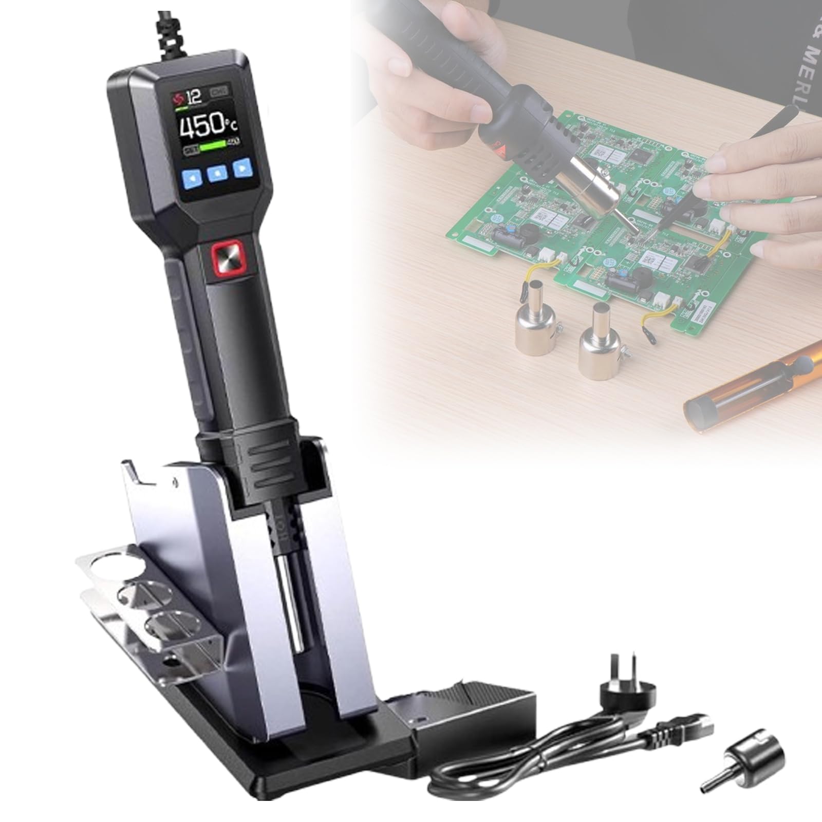 Hot Air Desoldering Station 550W Smart Soldering Heat Gun with LCD Display 212-842 F Temperature 80L min Air