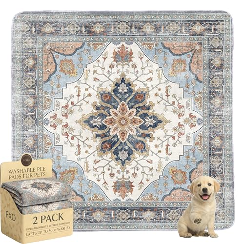 Image of Washable Pee Pads for Dogs,Great Urine Absorbent Reusable Puppy Training Pads,Waterproof,Leak-Proof & Non-Slip Potty Pads for Whelping,Crate,Playpen,Bed.(Blue Floral,48 inchx48 inch)