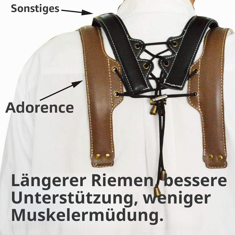 adorence Saxophon-Gurt–Handgefertigter, Stressfreier, Verlängerter Schultergurt für Saxophon, Tenor, Alt und Bariton - Schwarz